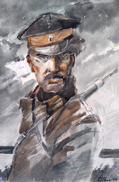 Watercolor painting Portrait of a soldier by the river Oleg Litvinov