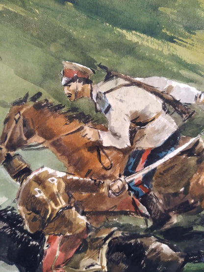 Social realism watercolor painting Horseman Litvinov Oleg Arkad'yevich