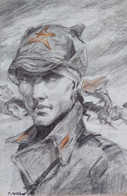 Social realism pencil painting Portrait of an officer Litvinov Oleg Arkad'yevich