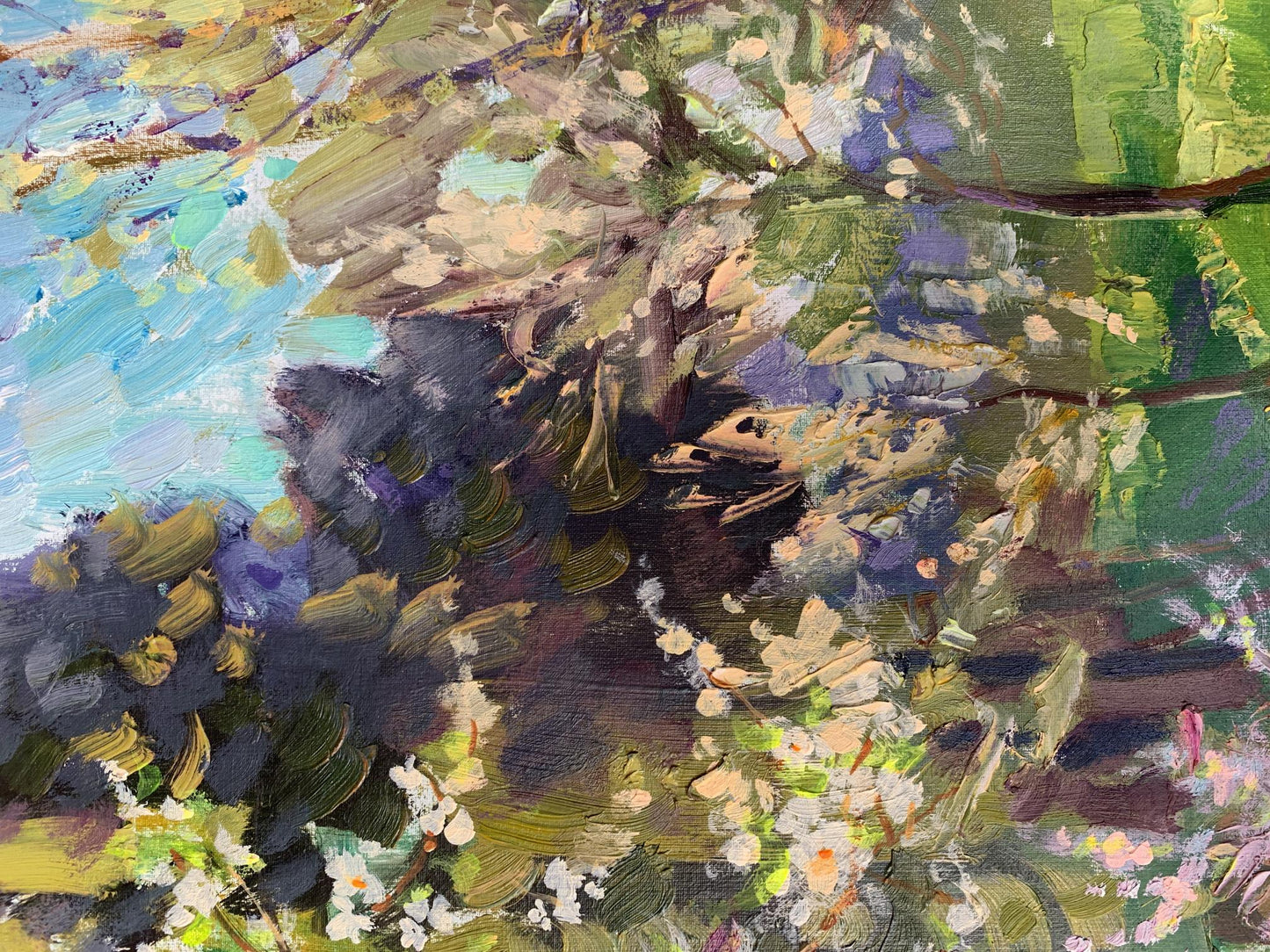 Oil painting Small garden with lake Vladimir Batrakov