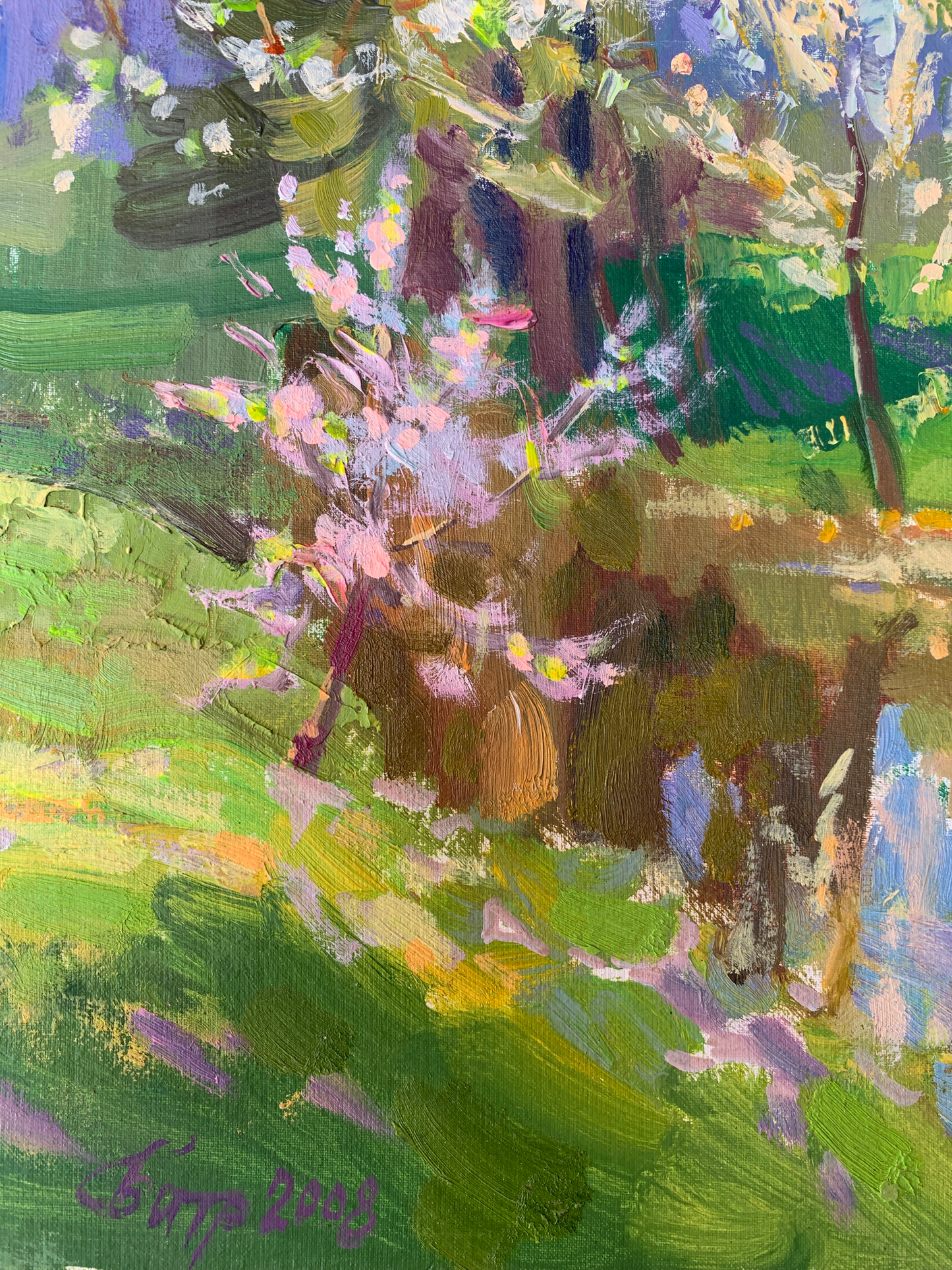 Oil painting Small garden with lake Vladimir Batrakov