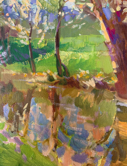 Oil painting Small garden with lake Vladimir Batrakov