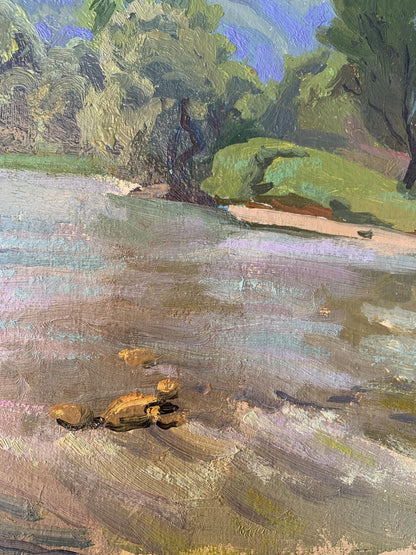Oil painting People resting by the river in summer Vladimir Batrakov