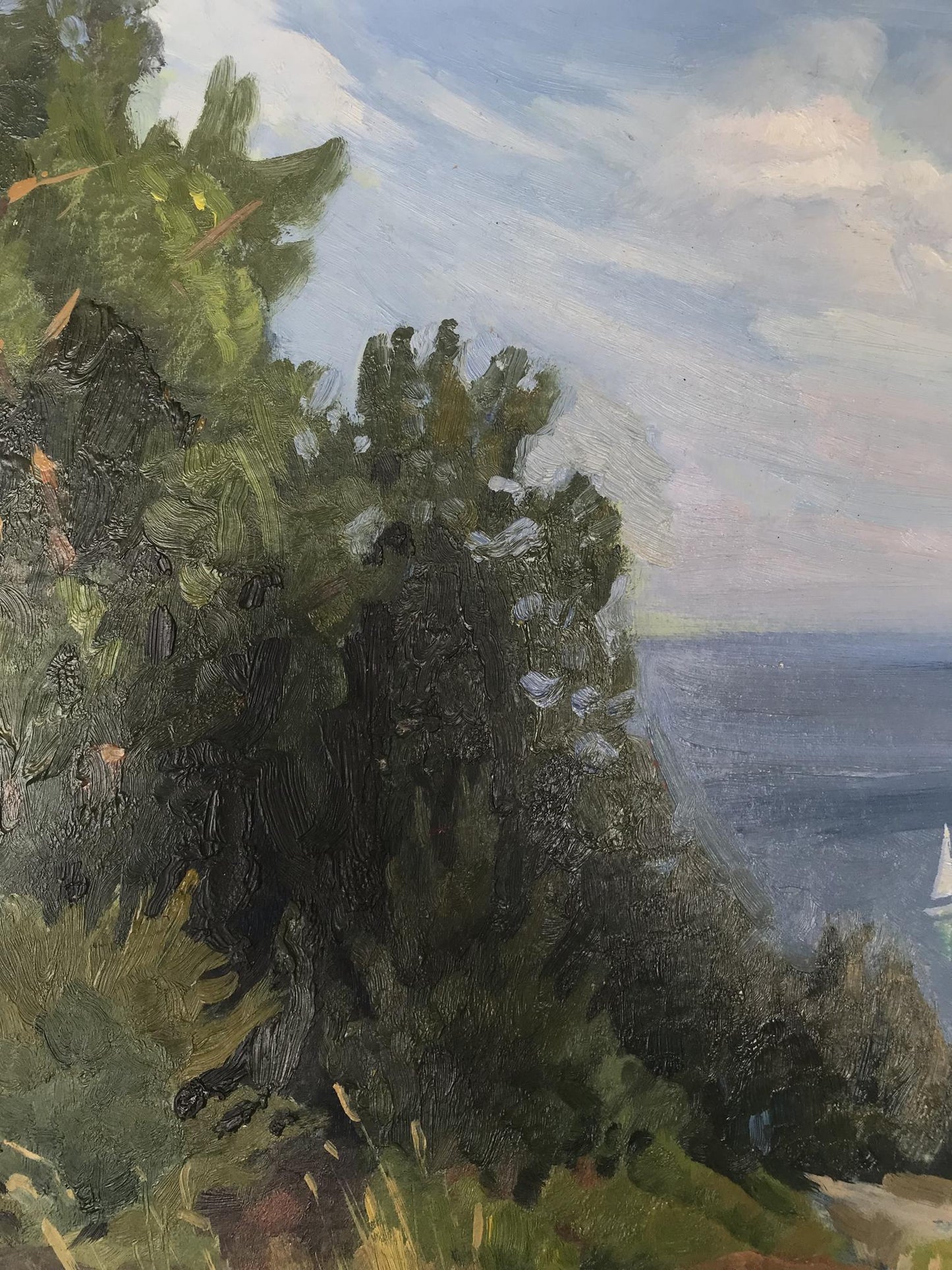 Oil painting "Near the Black Sea" by Batrakov, capturing seaside charm.