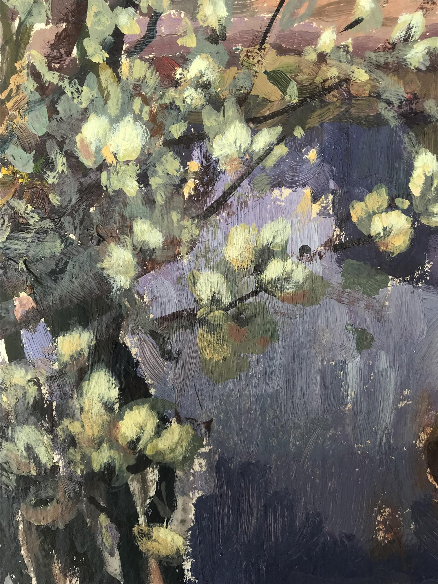 Vladimir Batrakov's "Blooming Willow by the River" in oil