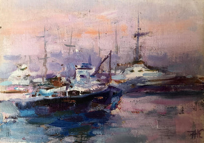 Oil painting Yacht club Kuzeminsky Nikolay Borisovich