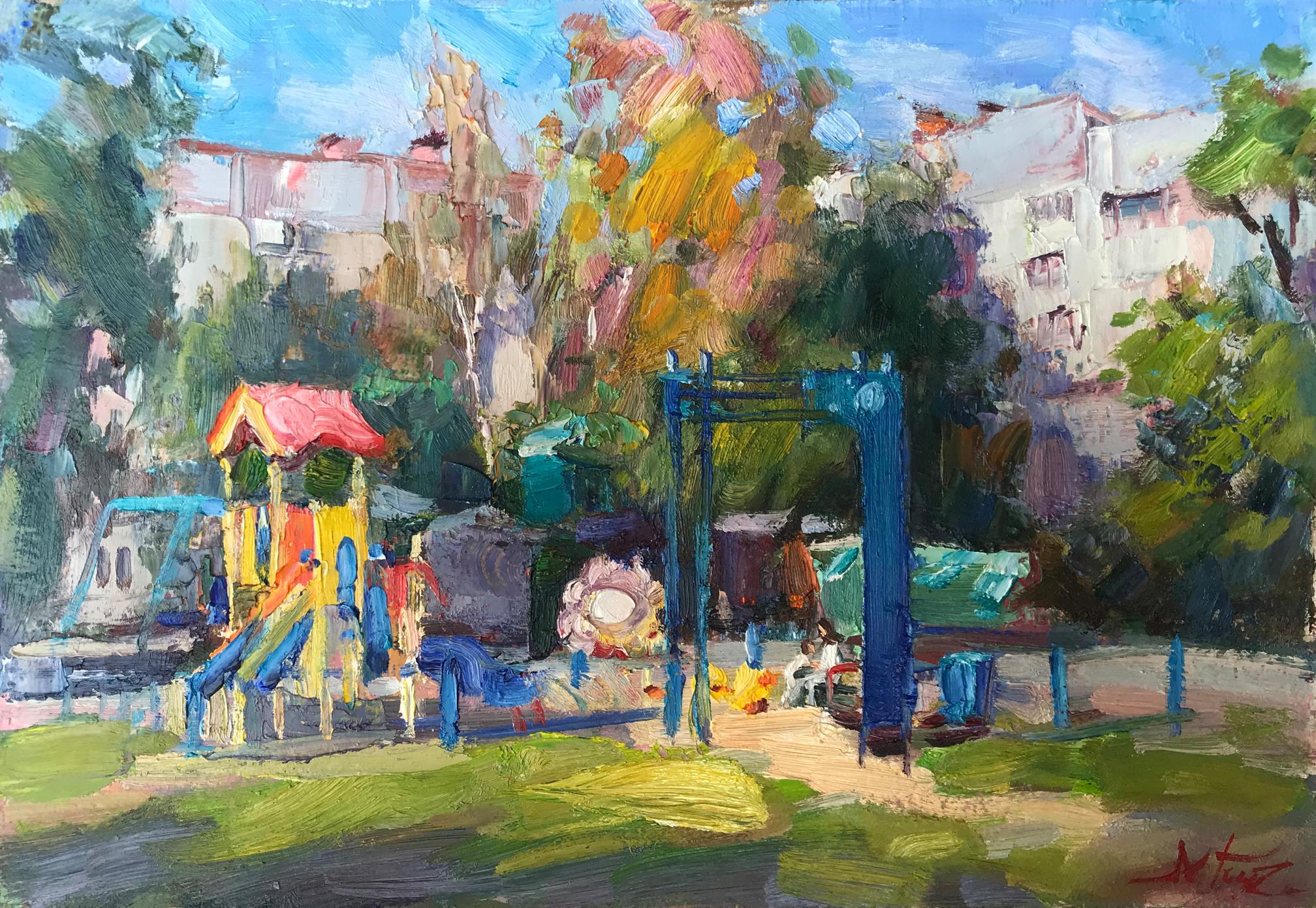 Oil painting Children's playground in the yard Kuzeminsky Nikolay Borisovich