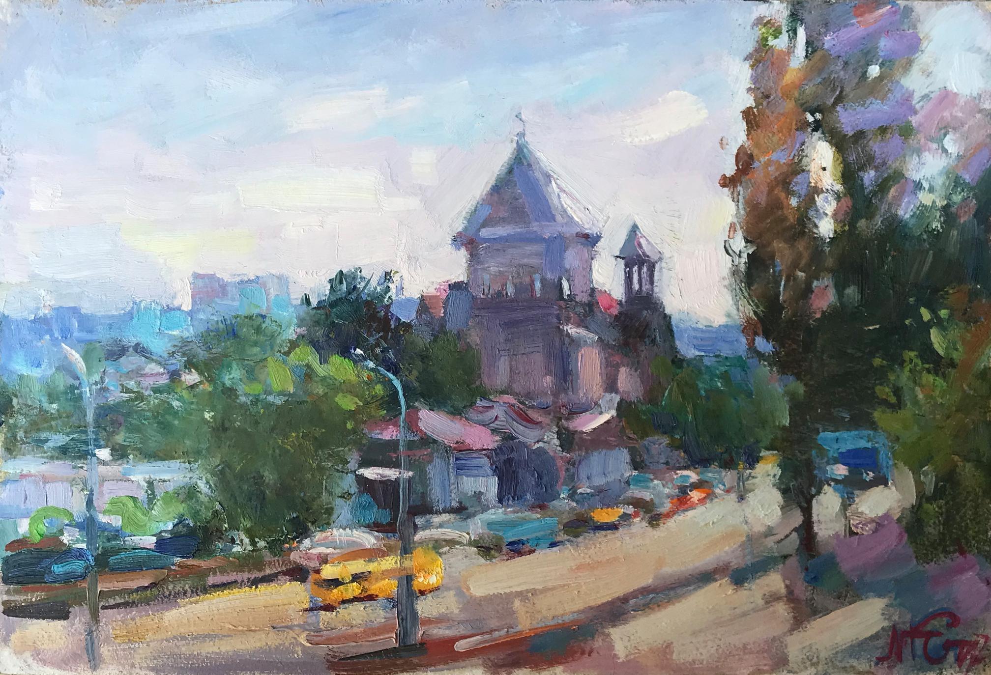 Oil painting View from the station to the city of Dnipro Kuzeminsky Nikolay Borisovich