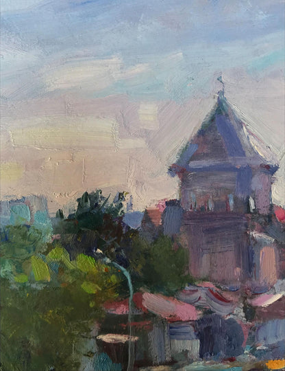 Oil painting View from the station to the city of Dnipro Kuzeminsky Nikolay Borisovich