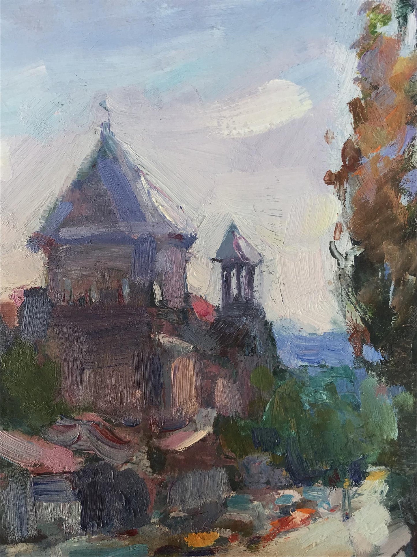 Oil painting View from the station to the city of Dnipro Kuzeminsky Nikolay Borisovich