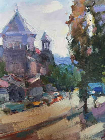 Oil painting View from the station to the city of Dnipro Kuzeminsky Nikolay Borisovich