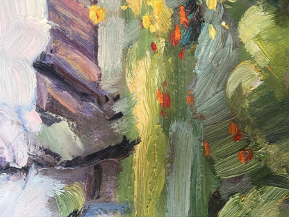 Oil painting Yard with flowers Kuzeminsky Nikolay Borisovich