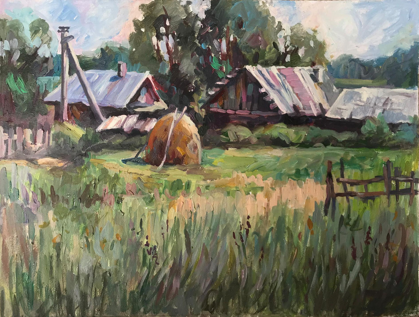 Oil painting Village landscape Unknown artist