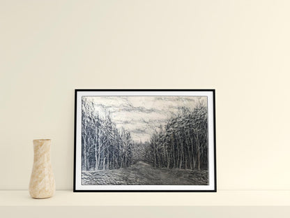 Graphic painting Winter forest Unknown artist