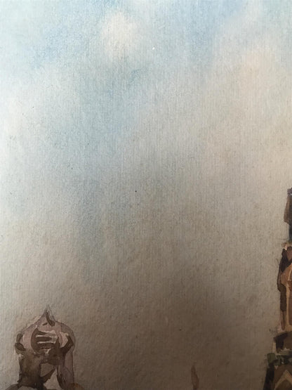 Watercolor painting Big church Unknown artist