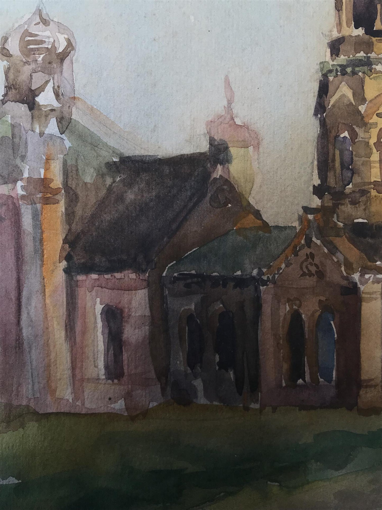 Watercolor painting Big church Unknown artist