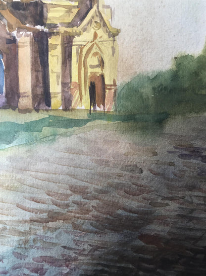 Watercolor painting Big church Unknown artist