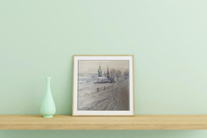 Watercolor painting Cold winter Wihyrovskii Victor