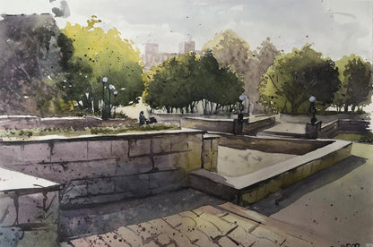 Watercolor painting City recreation park Unknown artist