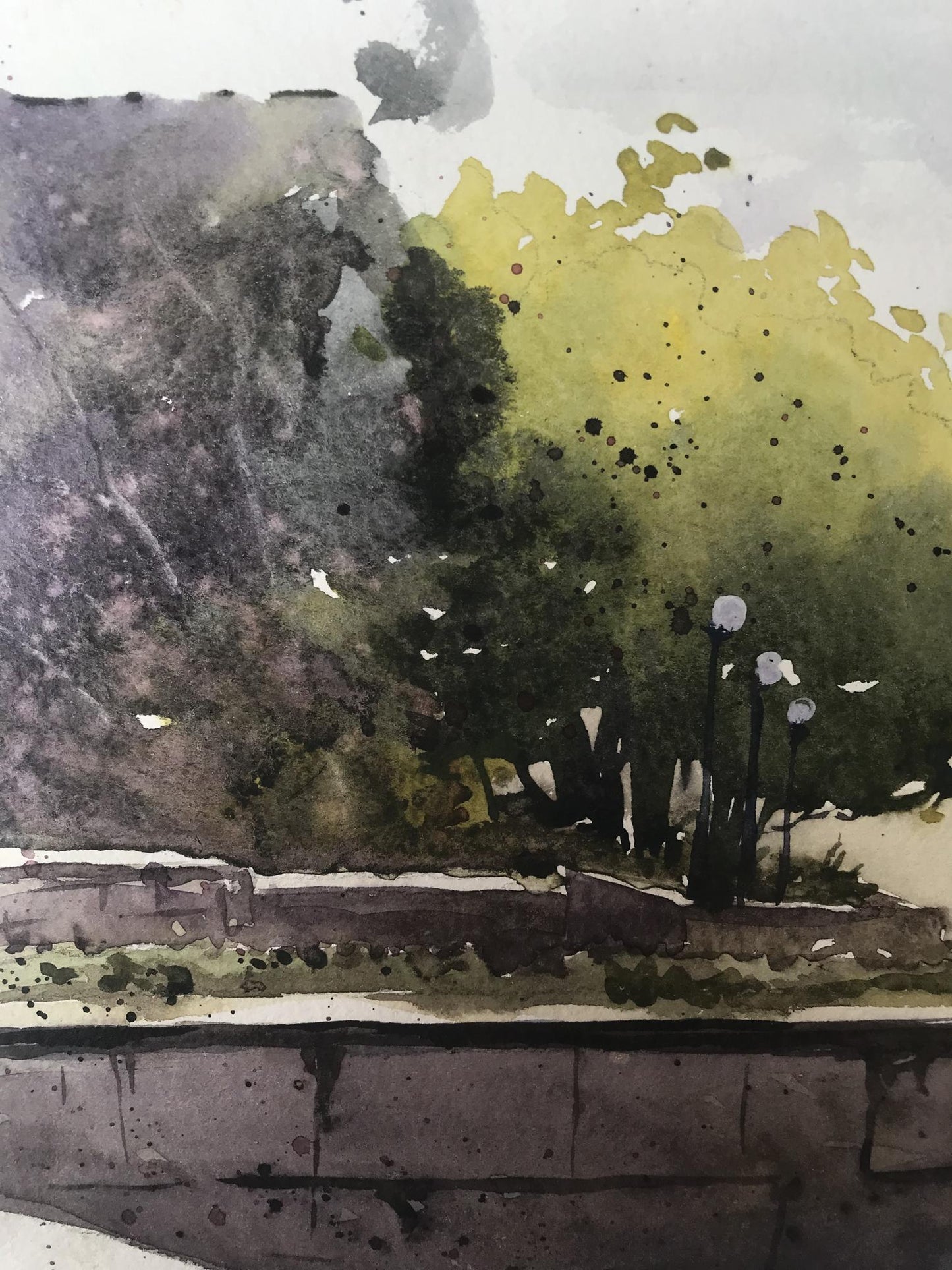 Watercolor painting City recreation park Unknown artist