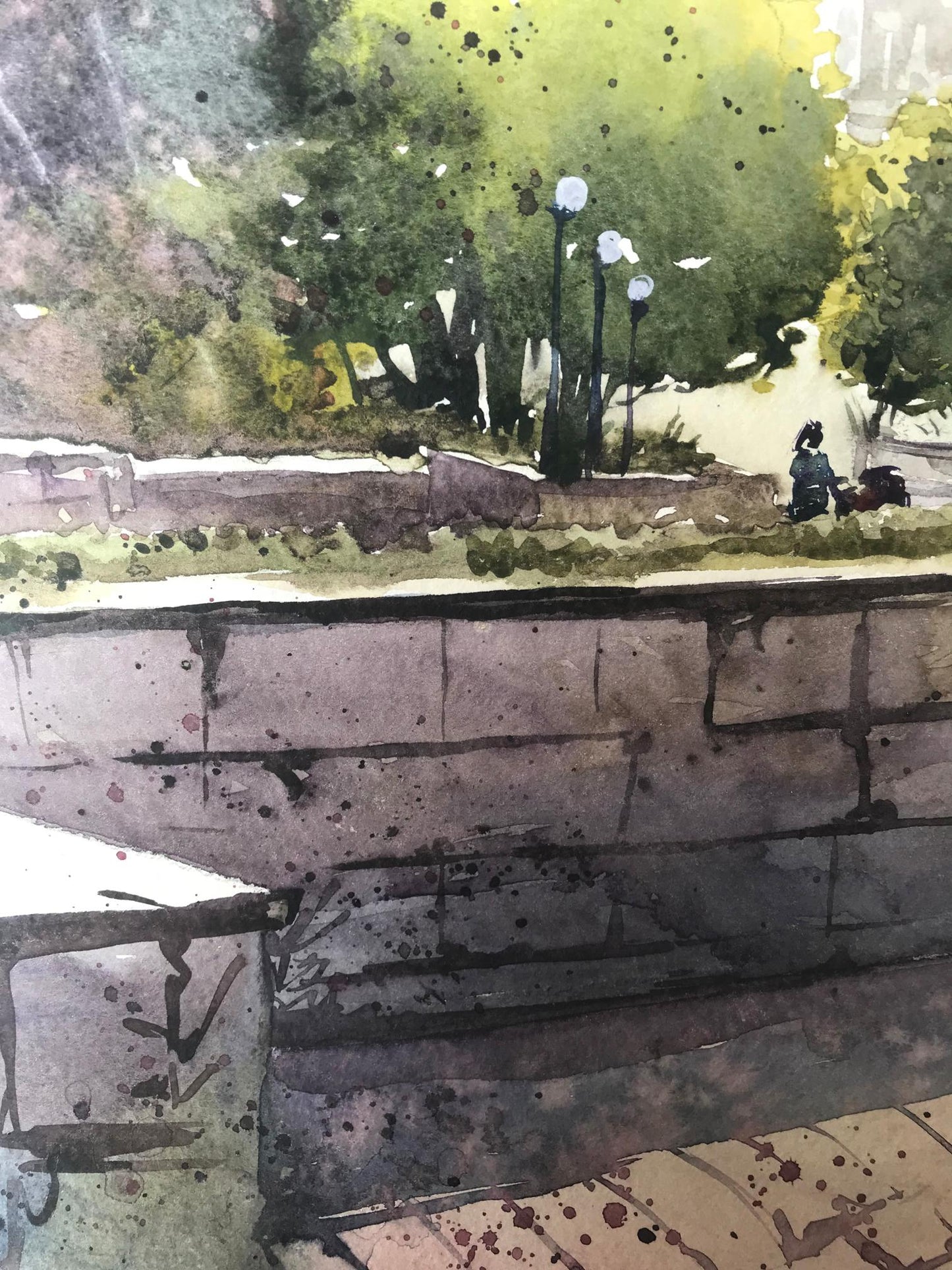 Watercolor painting City recreation park Unknown artist