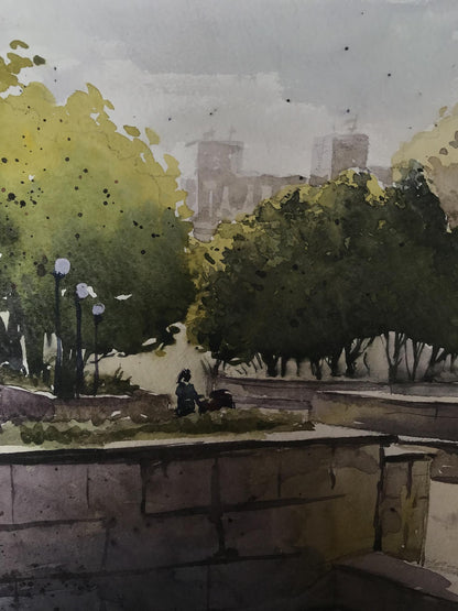 Watercolor painting City recreation park Unknown artist