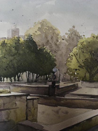 Watercolor painting City recreation park Unknown artist