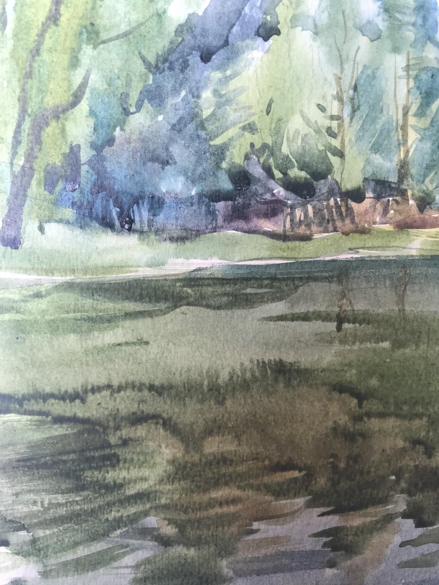 Watercolor painting Outdoors in the forest Unknown artist