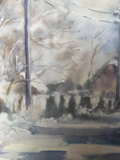 Victor Wihyrovskii's interpretation of "Streets in the Snow" in watercolor
