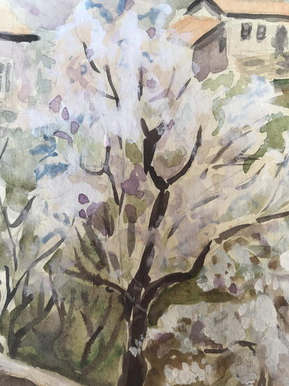 Watercolor painting Trees bloom Unknown artist