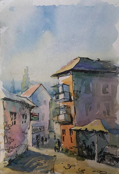 Watercolor painting City life Unknown artist