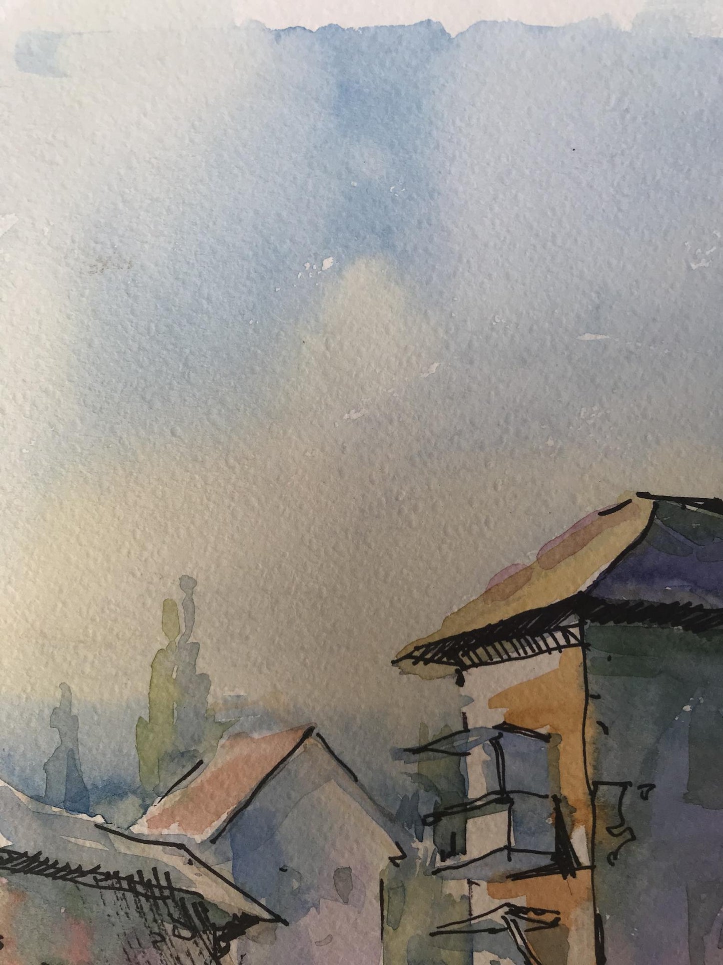 Watercolor painting City life Unknown artist