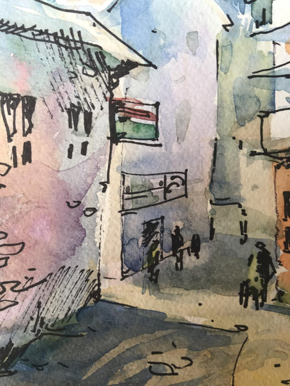 Watercolor painting City life Unknown artist