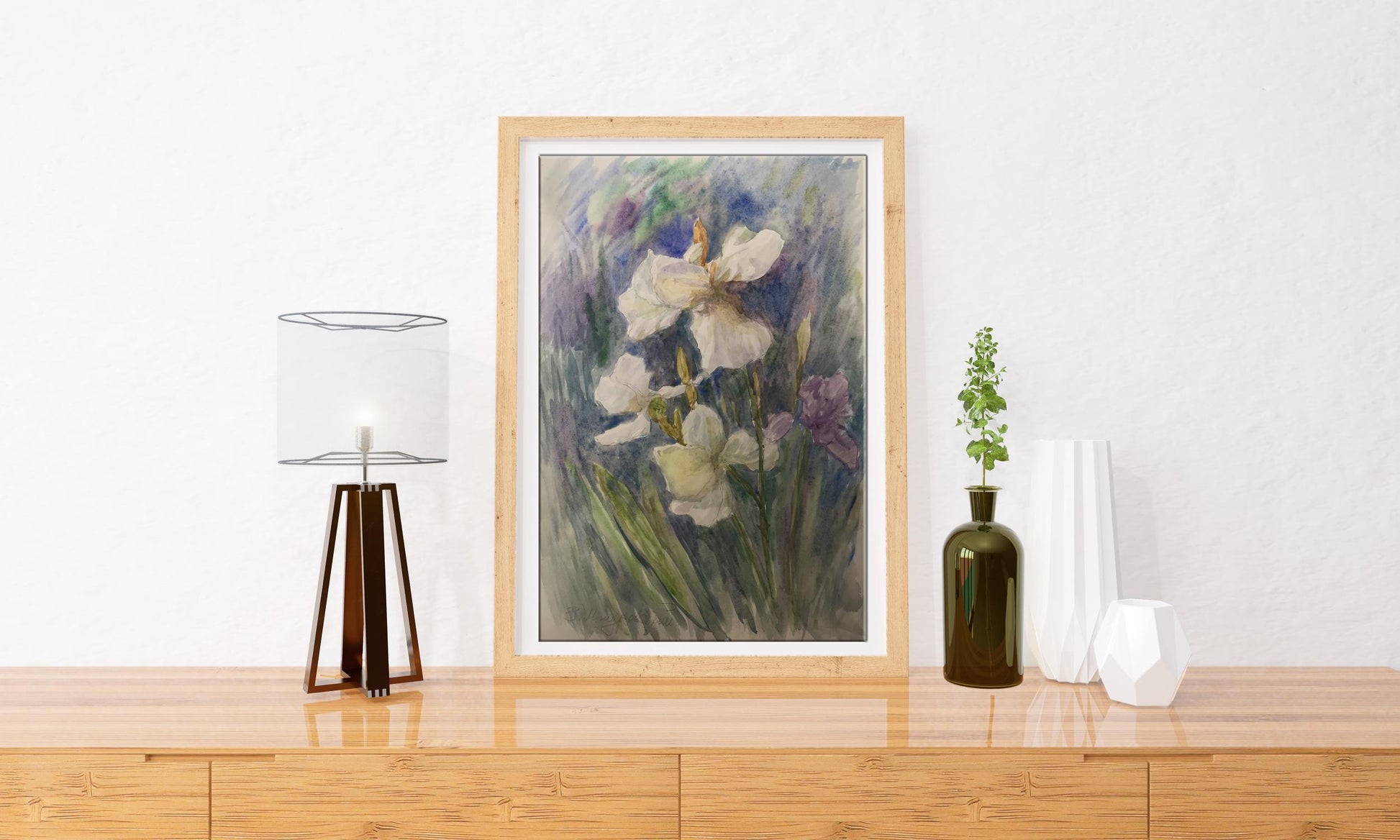 Watercolor painting Lilies field 