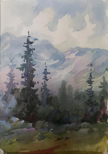 Watercolor painting Holidays in the mountains Unknown artist