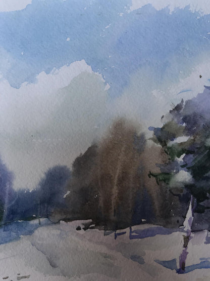Watercolor painting Winter landscape Unknown artist