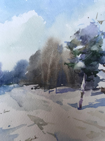 Watercolor painting Winter landscape Unknown artist