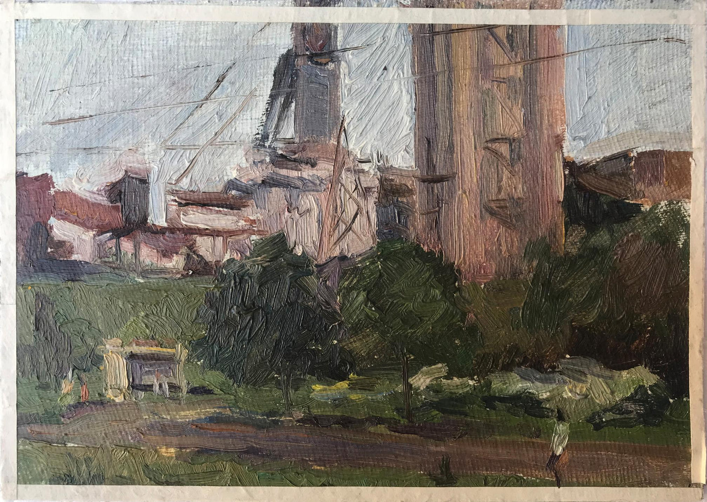 Oil painting Industrial centre Unknown artist