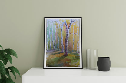 Watercolor painting Birch forest Unknown artist