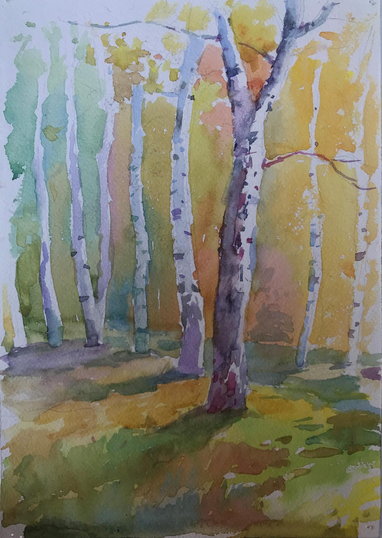 Watercolor painting Birch forest Unknown artist