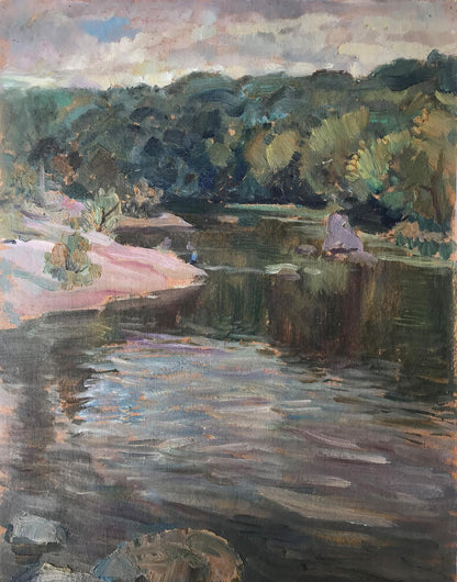 Oil painting River in the forest Unknown artist