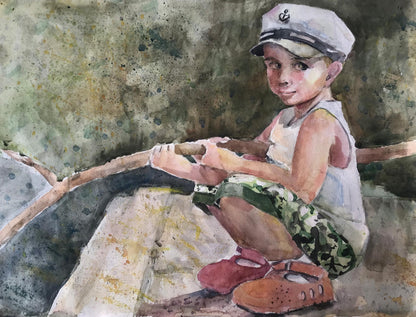 Watercolor painting Young sailor Unknown artist