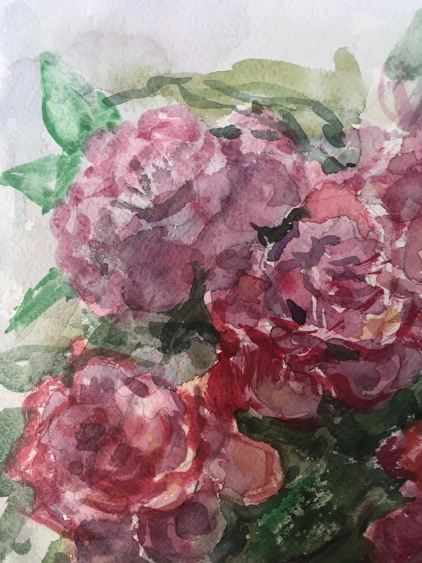 Bouquet of flowers rendered in watercolor by an unknown painter