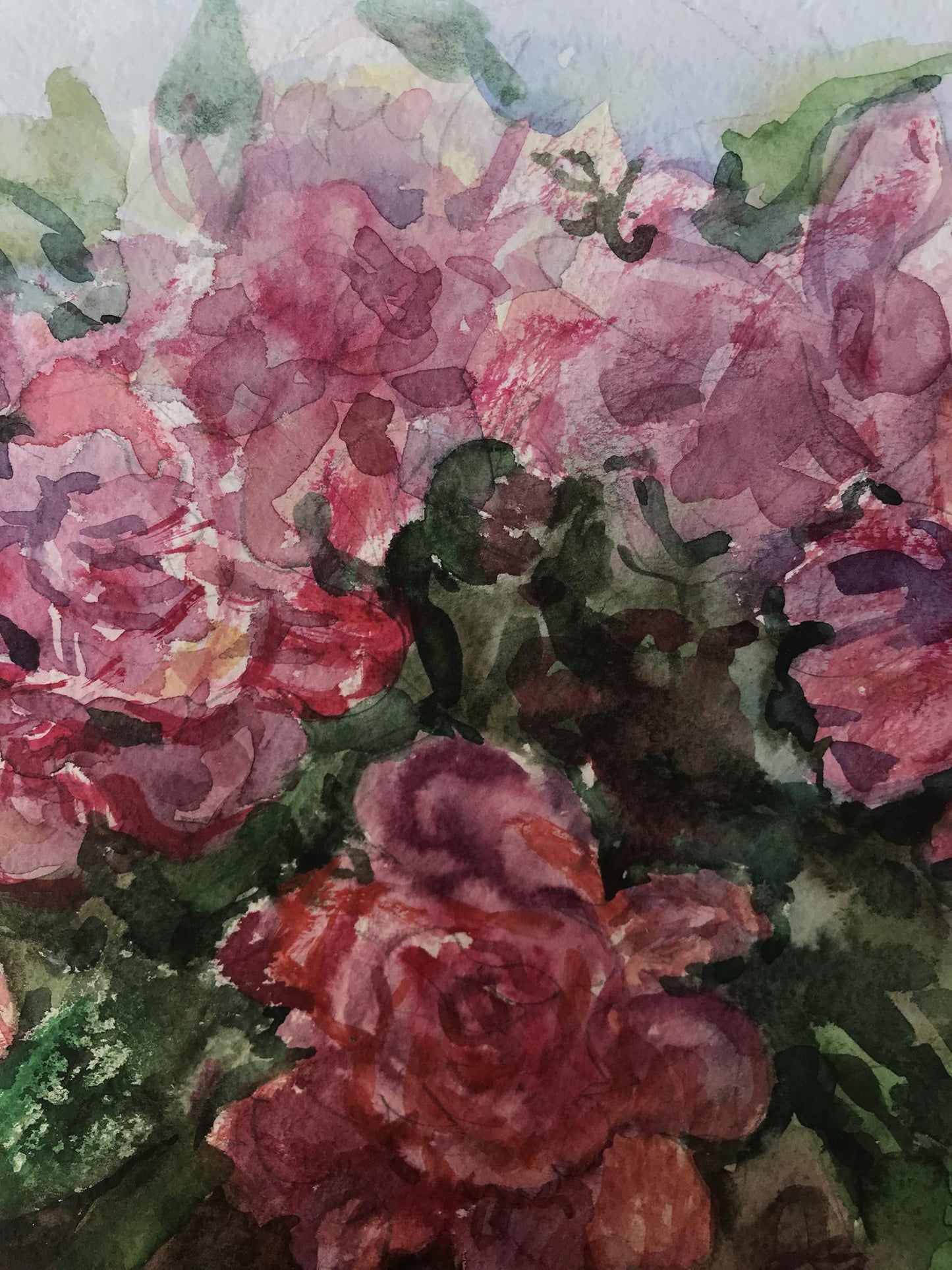 An unnamed artist's watercolor portrayal of a vibrant floral arrangement