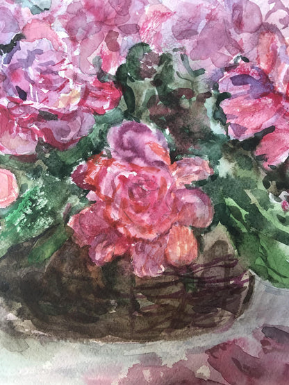 Watercolor artwork displaying a bouquet of flowers from an unidentified creator