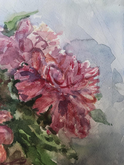 Watercolor painting capturing the essence of a flower arrangement with an unknown creator