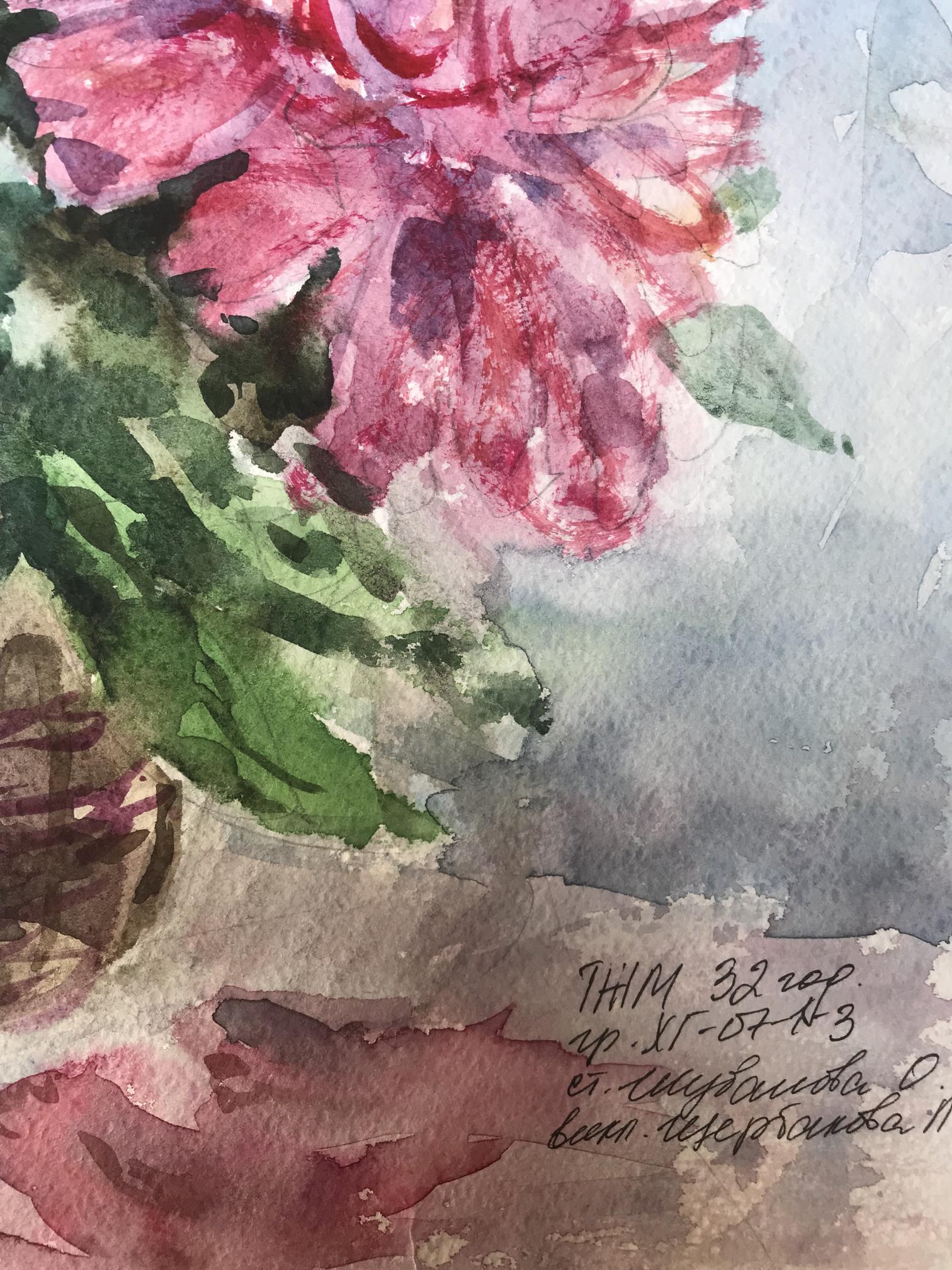 Watercolor depiction of a bouquet of flowers, artist's identity undisclosed