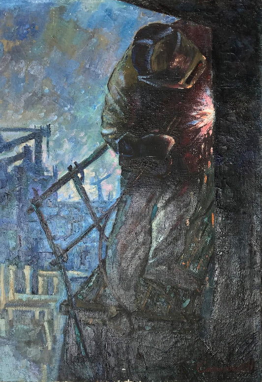 Social realism oil painting At the factory Savenkov Nikolay Ivanovich