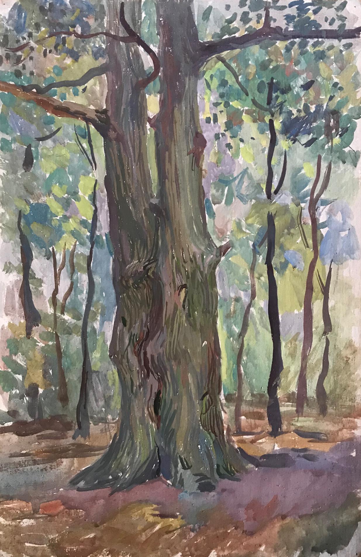 Tempera painting Two oaks Myshurovsky Victor