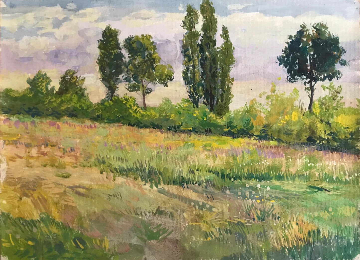 Tempera painting On the fields Wihyrovskii Victor